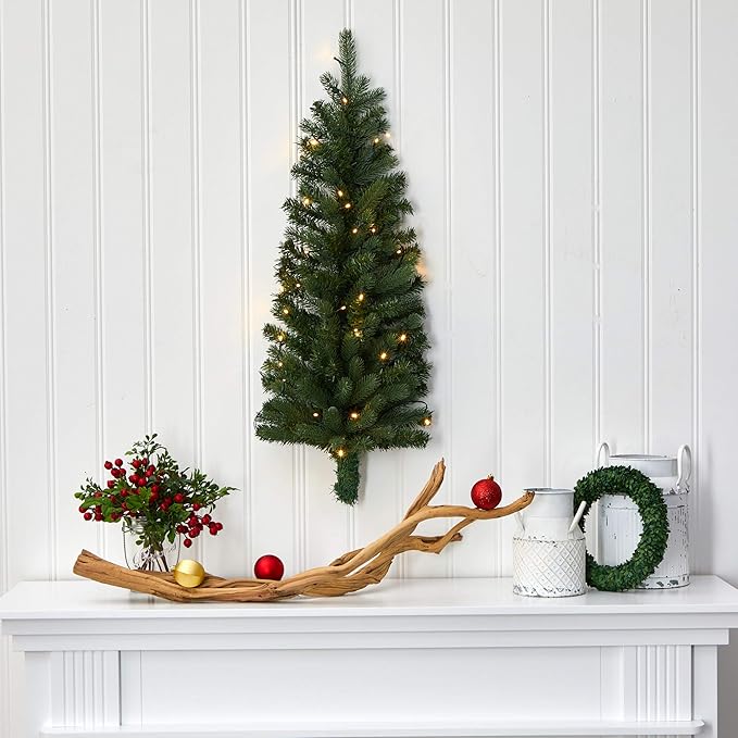 Nearly Natural 3ft. Flat Back Wall Hanging Artificial Christmas Tree with 35 Clear LED Lights