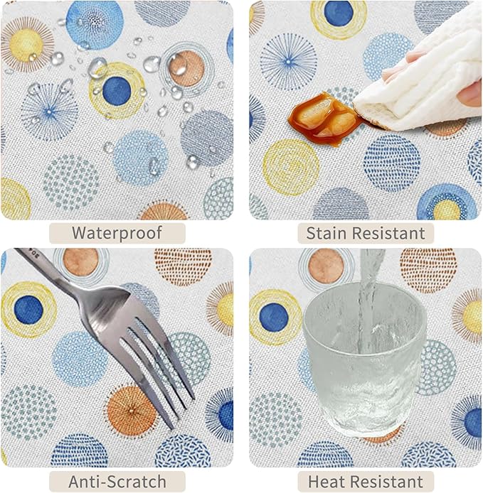 70x140inches Modern Rectangle Tablecloth Abstract Art Geometric Colorful Circles Polka Dots Table Cover Waterproof Fabric Table Cloth for Kitchen Dining Room Patio Banquet Party Home Decor