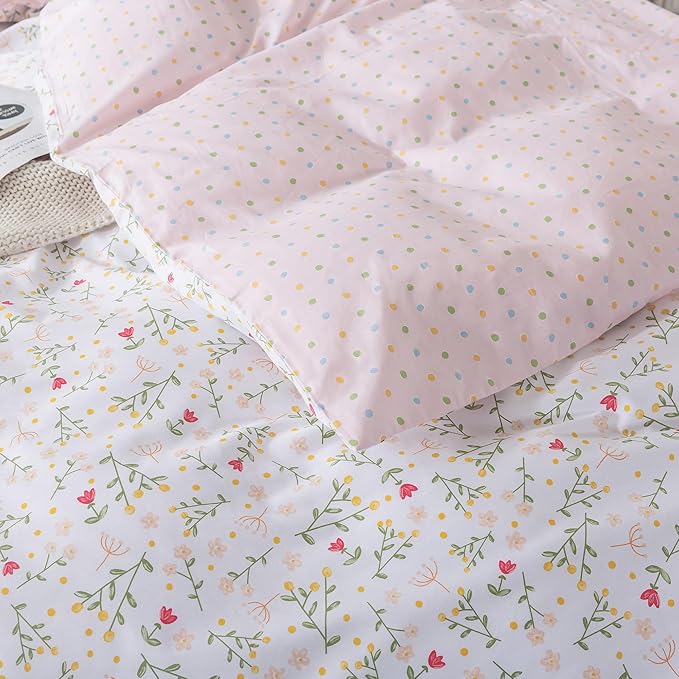 HoneiLife Floral Duvet Cover Queen - 100% Cotton Comforter Cover, Botanical Bedding Duvet Cover Sets with Zipper Closure & Corner Ties, 3-PC Wildflower Comforter Cover Sets, Early Spring