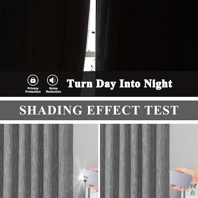 Vision Home Charcoal Grey Pinch Pleated Full Blackout Curtains Room Darkening Window Curtains for Living Room Bedroom Thermal Insulated Pinch Pleated Drapes with Hooks Back Tab 2 Panel 40" Wx102 L