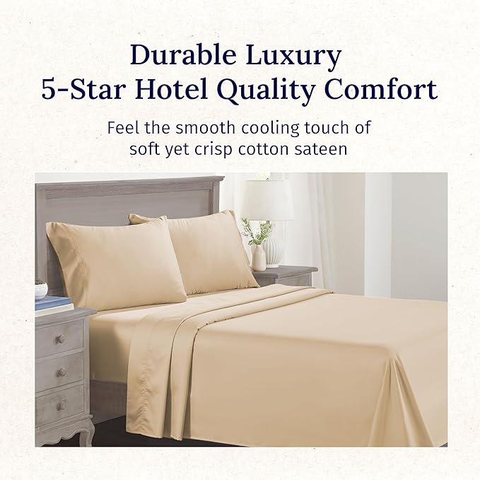 California Design Den 100% Cotton Sheet Set Twin XL, 600 Thread Count Sheets, Sateen, Soft, Cooling Twin XL Sheets, Hotel-Quality Bedding Sheets & Pillowcases (Golden Tan)