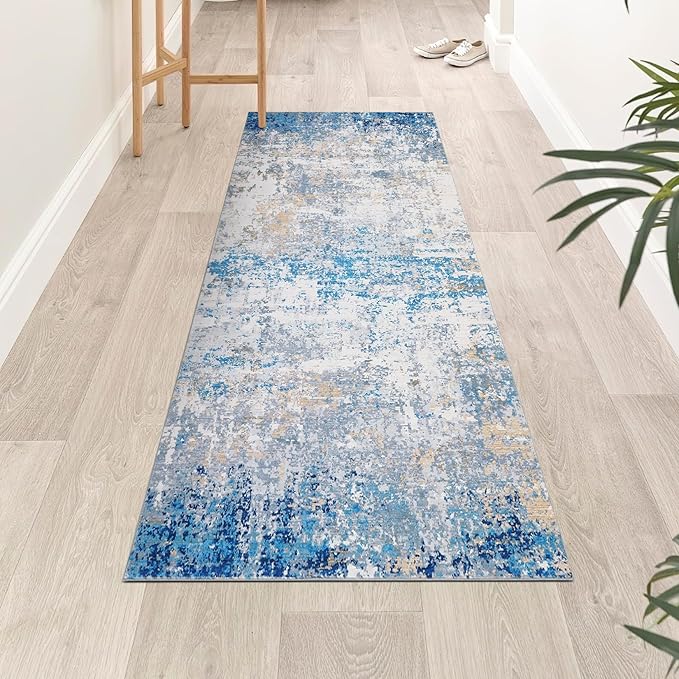 Modern Abstract Runner Rug 2x5 Washable Non Slip Stain Resistant Rug for Bedroom Living Room Non Shedding Low Pile Indoor Floor Cover,Blue/Grey