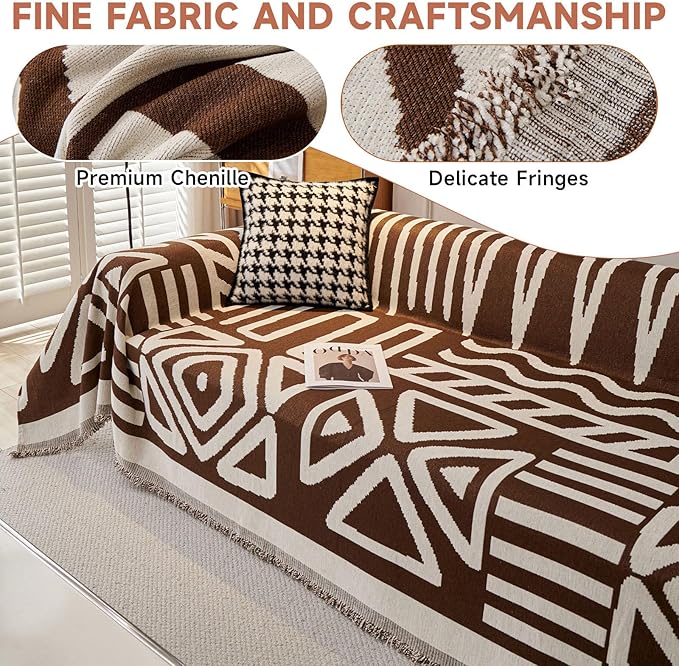 VClife Armchair Couch Cover Sofa Cover for 1 Cushion Couch Sofa, Non Slip Chair Couch Covers for Dog - Boho Armchair Sofa Cover Soft 1 Seat Sofa Furniture Protector with Tassel, Chocolate, 71"x71"