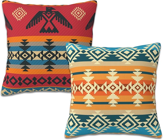 Throw Pillow Cover Case Navajo Style Pillow Covers 18x18 Inch Set of 2,Soft Decorative Throw Pillow Case for Living Room Bedroom Sofa Couch Cushion Covers