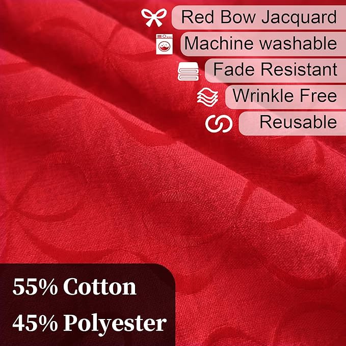 Christmas Table Cloths Rectangle 60 x 102 Washable, Reusable Tablecloths for 8ft Tables (Seats 8-10) - Cotton Polyester, Wrinkle Free, Red Holiday Table Cover for Party & Dining, Bowtie Jacquard (1PC)
