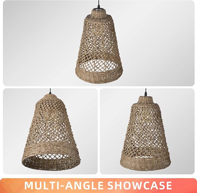 Arturesthome Wicker Pendant Light Fixture Basket Rattan Chandelier Handmade Pendant Lighting for Dining Table Restaurant Foyer D 11.8″* 15.7″