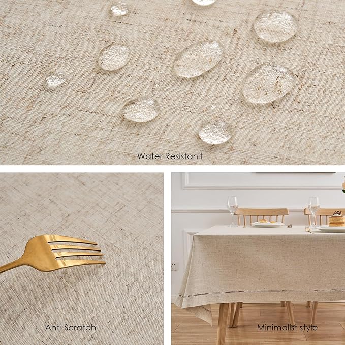 Zdolmy Natural Flax Linen Tablecloth – Undyed Rectangle Hemstitch Table Cover for Kitchen, Dining & Decoration (Elegant Style, 55" x 70")