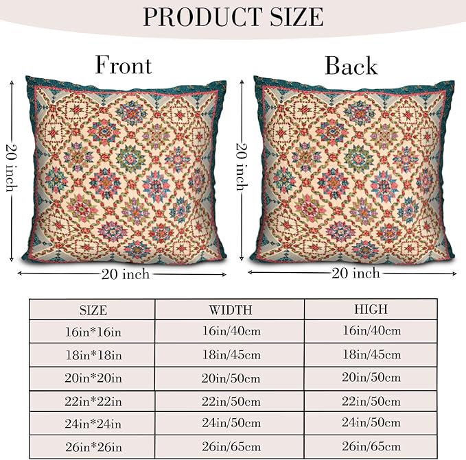 Boho Throw Pillow Covers 20x20 inch Set of 2,Boho Vintage Carpet Pattern Antique Ethnic Decor Double Sided Pattern Cushion Cover Soft Pillow Case Living Sofa Room Bed Square Pillow Cover