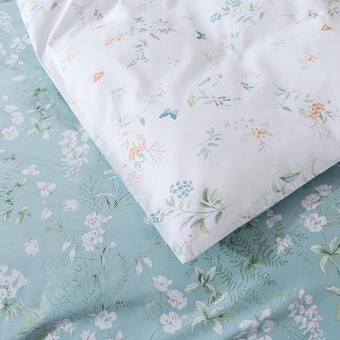 HoneiLife Wildflower Duvet Cover Queen - 100% Cotton Comforter Cover Sets, Floral Duvet Cover Sets 3-PC, Floral Bedlinen Set with Zipper Closure & Corner Ties