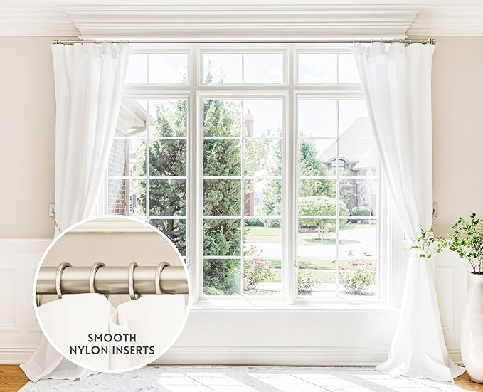 BlastHome® Luxury Curtain Rings - Premium Metal with Quiet, Smooth Nylon Inserts - Pinhooks and Clips Included - 1 1/2" Inside Diameter - 9 Rings for One Standard Curtain - Brushed Nickel