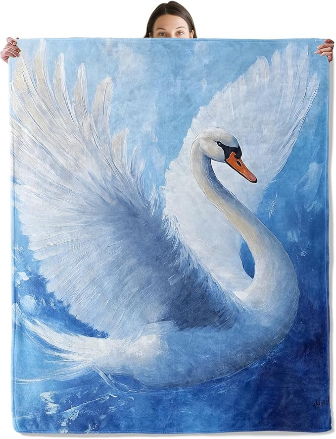 Graceful Swan Flannel Blanket 50x60 Inch - Elegant White Goose on Blue Lake Throw, Soft Plush Lightweight Gift for Women Adults