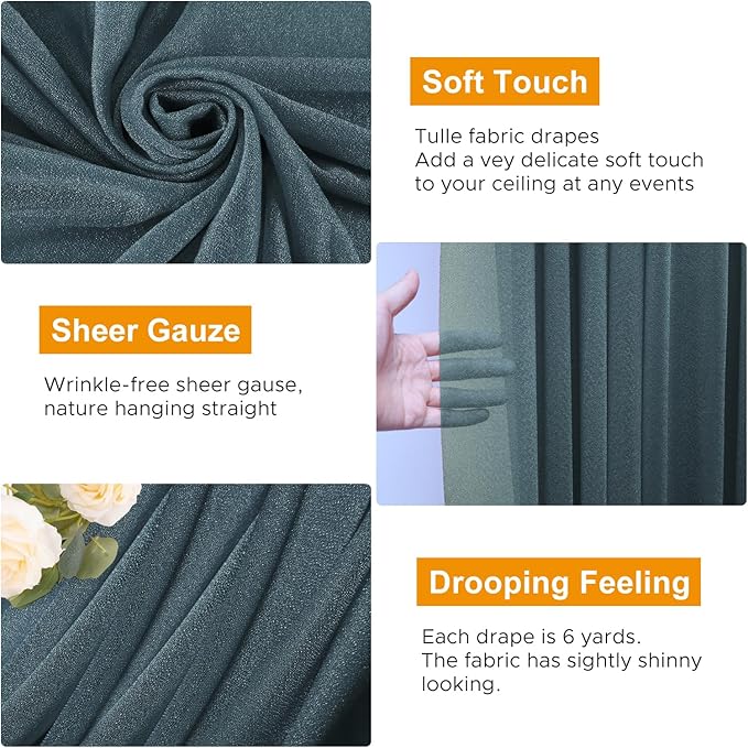 Wedding Arch Draping Fabric 4 Panels 28.7" x 20FT Grey Blue Sheer Chiffon Backdrop Drapes for Wedding Ceremony Birthday Party Bridal Shower Outdoor Decoration