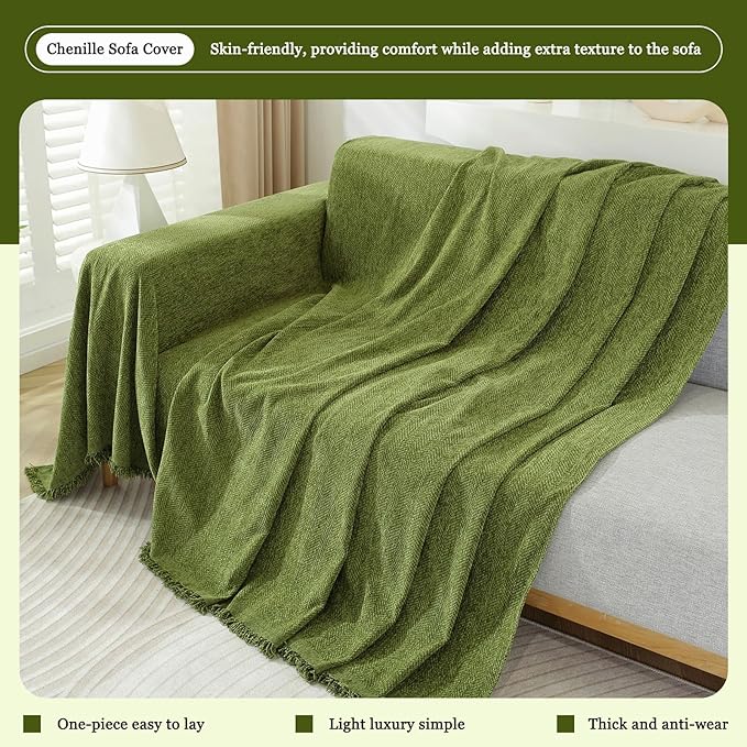 DREAMINGO Sofa Covers Herringbone Jacquard Modern Minimalism Couch Cover Wear Resistant Green Futon Couch Cover for 3 Cushion Couch Sofa Pet Friendly Washable Sofa Slipcovers for Dogs, 71"x134"