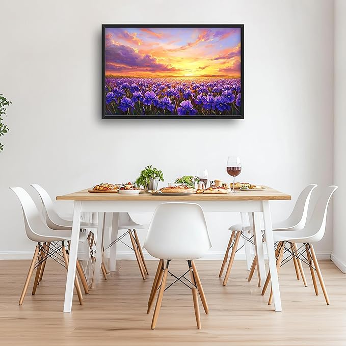 Iris Field Sunset Large Wall Art Purple Flower Framed Wall Decor for Living Room Iris Pictures Oversized Canvas Print Painting Modern Extra Large Framed Artwork for Bedroom Office 36"x24"