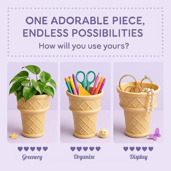 Giant Ice Cream Cone Flower - Large Planter 12' Tall Quirky Home Decor - Indoor Outdoor Planter for Ice Cream Cone Decor Lovers - Retro Decor - Unique Finds (Giant Size)