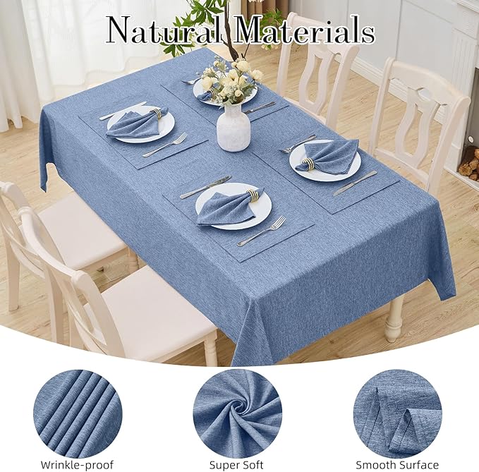 Rectangle Table Cloth Linen Farmhouse Stainproof Waterproof Washable Polyester Oblong Rectangular Fabric Table Cover for Kitchen Dining Dinner(Denim Blue/60x104 Inch)
