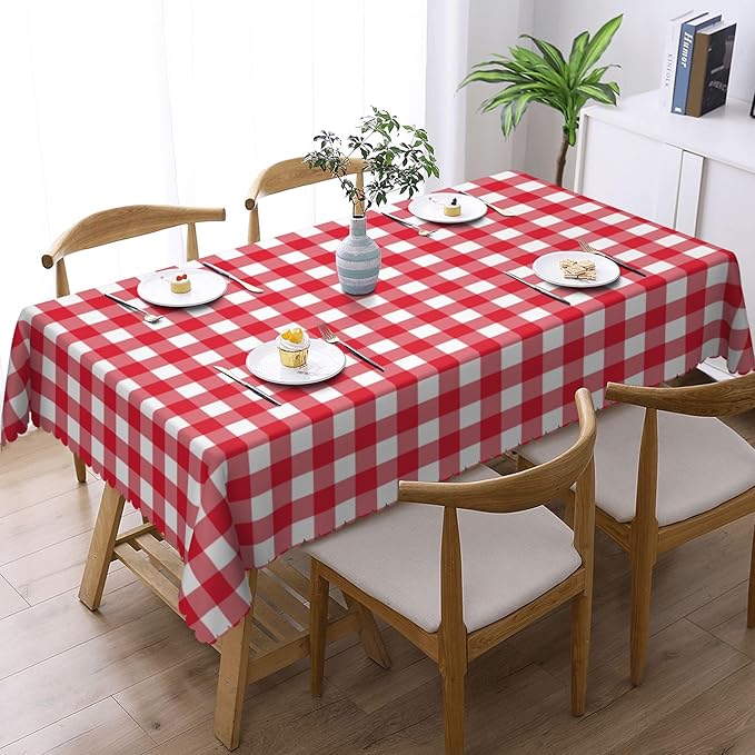 Red White Plaid Tablecloth Gingham Plaid Check Rectangle Tablecloth Red and White Checkered Style Table Cover 54×72 Inch Washable Table Cloth for Kitchen Dining Room Party Decoration