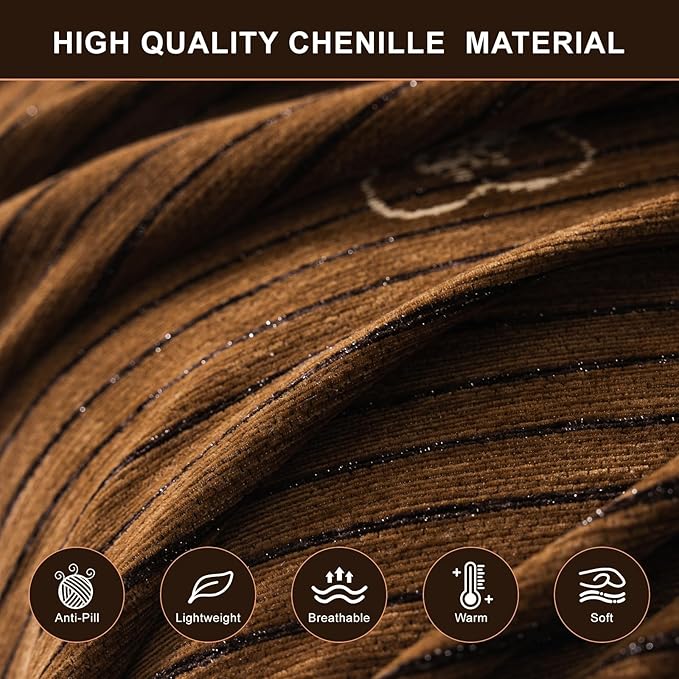 ROOMLIFE Boho Couch Covers Brown for 3 Cushion Sofa, Chenille Couch Cover Sectional Sofa Cover for Dog, Washable Furniture Sofa Protector Cover Soft Blanket with Tassel for Living Room, 71 '' X 118''