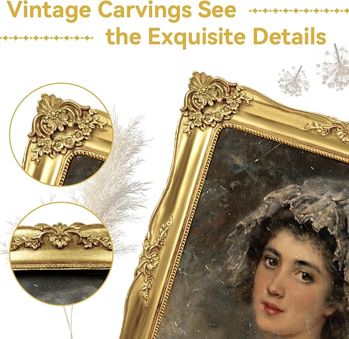 8x10 Picture Frame Gold Vintage Picture Frames Baroque Antique Ornate Victorian for Wall or Tabletop Display, Fits 8x10 or 5x7 Photo with Mat