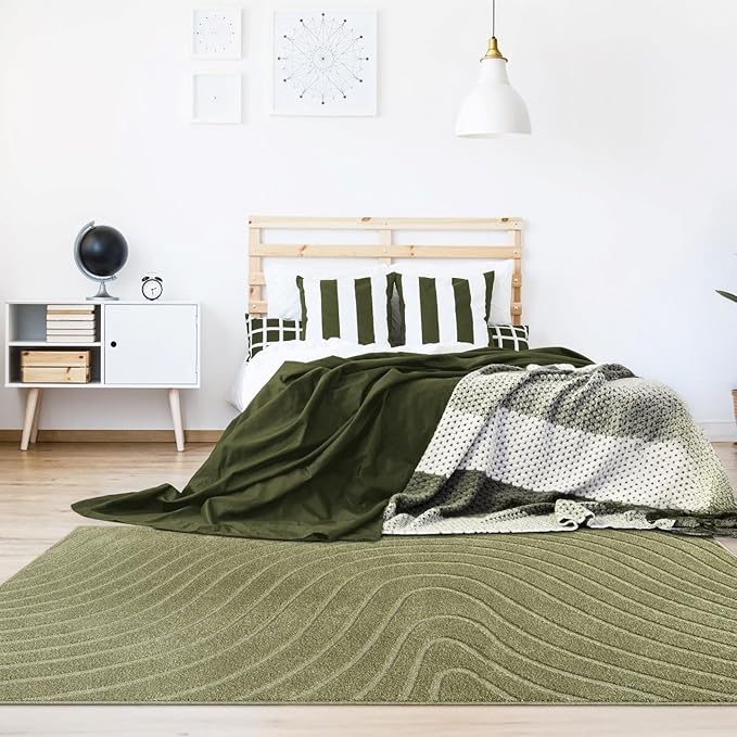 LUXE WEAVERS Modern Geometric Wave Green 8x10 Area Rug, Contemporary Stain Resistant Carpet