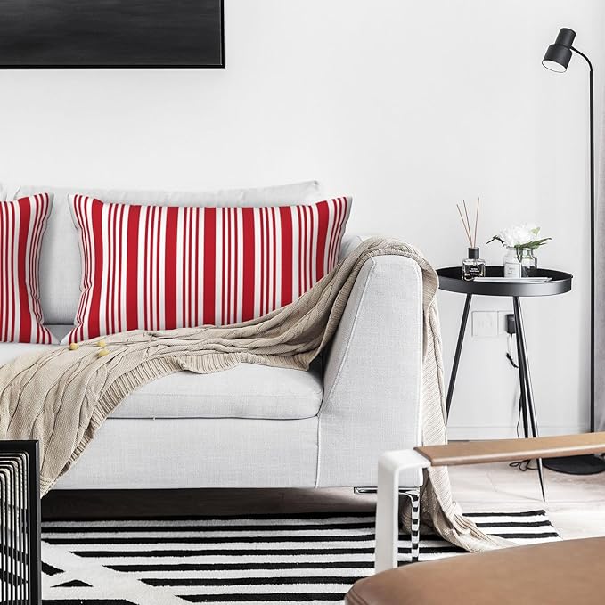 Red and White Striped Lumbar Pillow Covers 12x20 Inch Set of 2 Red Stripes Throw Pillow Cover Lines Texture Pillowcase Cushion Cases for Home Couch Bed Sofa