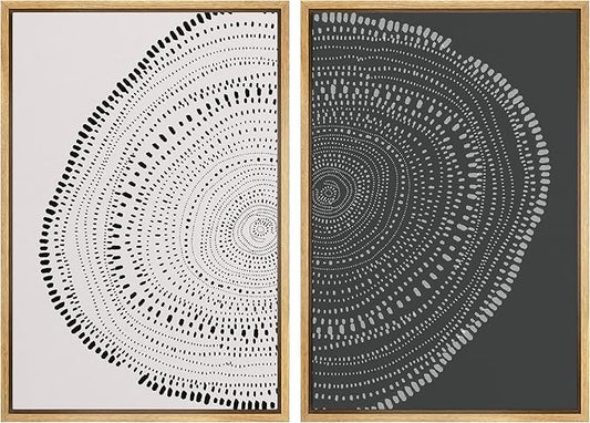 SIGNWIN Framed Canvas Print Wall Art Set Spiral Dot Pattern Wood Tree Rings Abstract Shapes Illustrations Modern Art Decorative Nordic Multicolor for Living Room, Bedroom, Office - 16"x24"x2 Natural