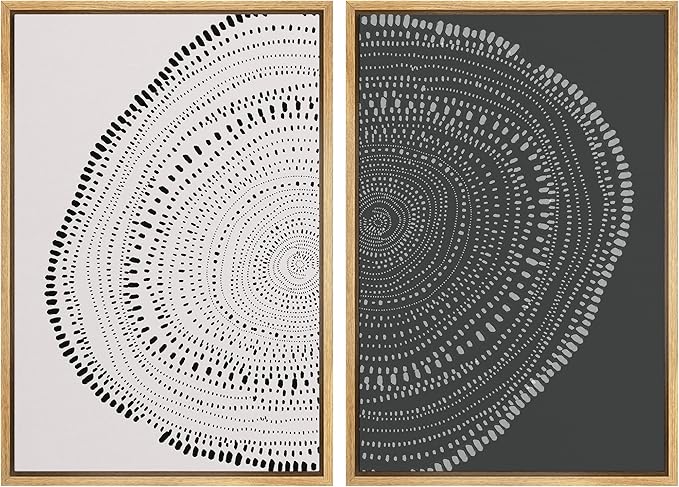 SIGNWIN Framed Canvas Print Wall Art Set Spiral Dot Pattern Wood Tree Rings Abstract Shapes Illustrations Modern Art Decorative Nordic Multicolor for Living Room, Bedroom, Office - 24"x36"x2 Natural