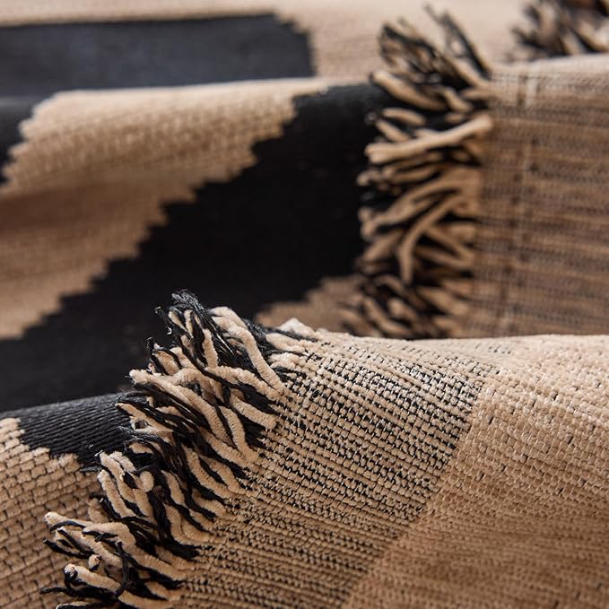 DREAMINGO Boho Couch Cover Washable Chenille Sofa Cover Blanket Light Coffee Black Furniture Protector for Sectional 2 Cushion Couch Reversible Geometric Loveseat Slipcover, Large 71"x118"
