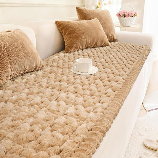 Cekene Turtle Velvet Couch Covers Washable Non-Slip Couch Cushion Covers Fuzzy Sofa Cover for Pets (Camel,27.6" x 59.1")