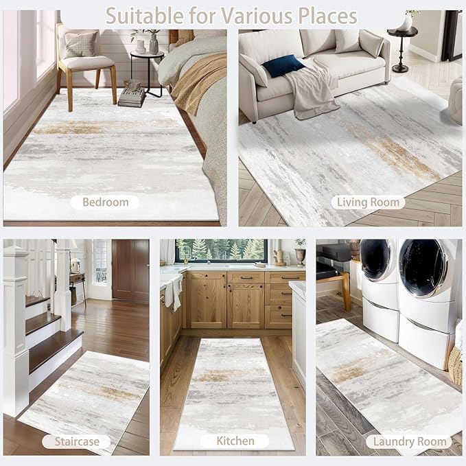 Enkor Area Rugs 6x9 Washable Non Slip Abstract Soft Rugs for Living Room Bedroom, Modern Mat for Kitchen Entryway Brown & Grey