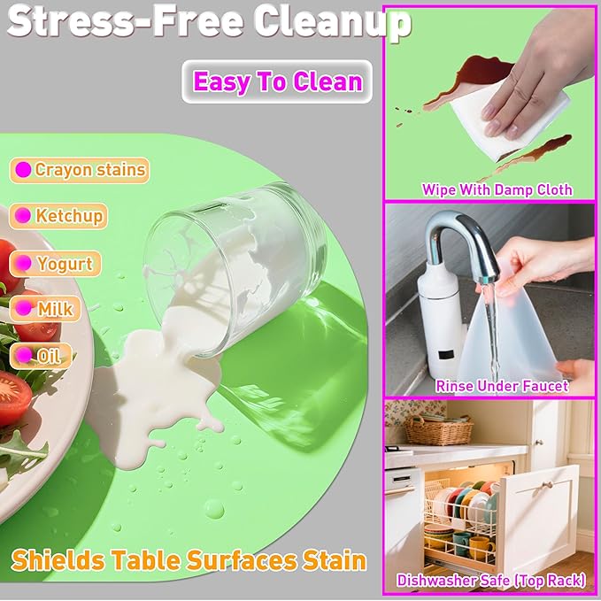 Oval Silicone Placemat Set of 4,Heat Resistant Placemats, Silicone Table Mats,Non-Slip Dining Mat for Home,Waterproof Easy Clean Kids Placemats,17"x12" LSR Translucent (4Pcs, Green)