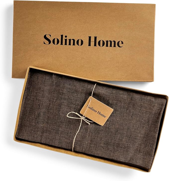 Solino Home Linen Tablecloth 54 x 72 Inch - 100% Pure Linen Chambray Brown Table Cloth for Rectangular Tables - Athena, Machine Washable Cloth Tablecloth for Fall, Autumn, Thanksgiving