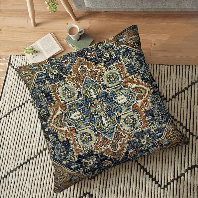 Boho Throw Pillow Covers 18x18 inch Set of 2,Bohemian Vintage Carpet Pattern Antique Ethnic Decor Double Sided Pattern Cushion Cover Soft Pillow Case Living Sofa Room Bed Square Pillow Cover