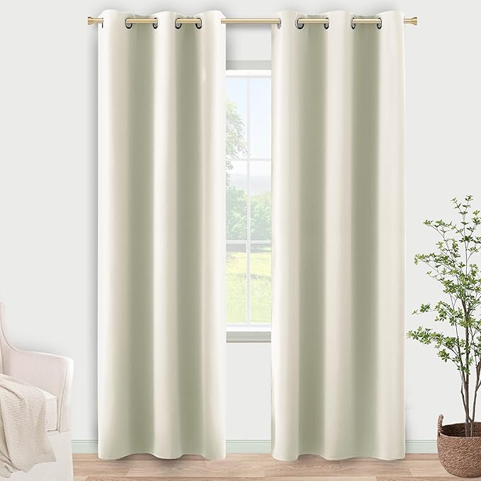 KOUFALL Cream Curtains for Small Windows,Room Darkening 80% Blackout Narrow 38 Inch Wide Double Curtains by Size 84L 2 Panels Set,Ecru Beige