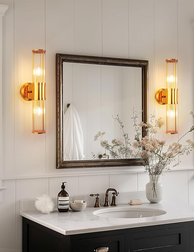 DORESshop Gold Wall Sconce, 19.6” Sconces Lighting, 2-Light Modern Light Fixtures, Bathroom Vanity Light for Living Room, Bedroom, Sconces Wall Decor, 1pack