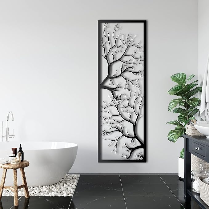 DEKADRON Metal Wall Art - Tree Sign, Geometric Art (14" W x 40" H / 34x100 cm)