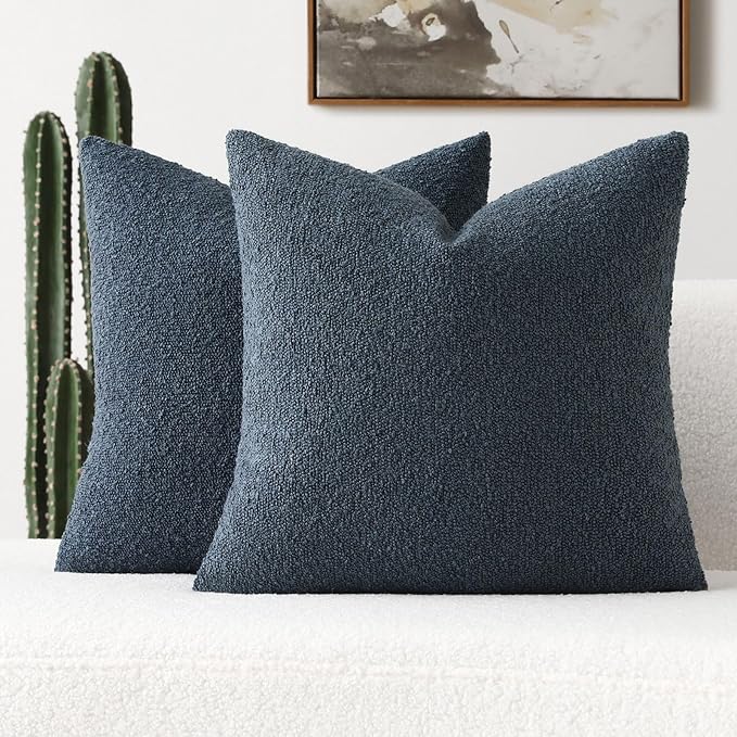FUTEI Pack of 2 Haze Blue Decorative Throw Pillow Covers 20x20 Inch Soft Cozy Solid Boucle Textured Cushion Case,Modern Home Decor for Couch Bed Living Room