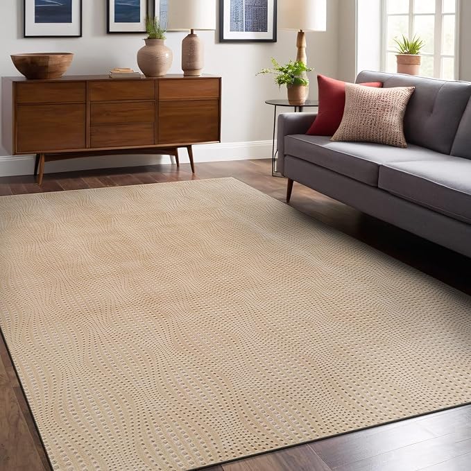 Modern Beige Non Slip Rug Solid 4x6 Non Skid Soft Rubber Back Area Rugs for Living Room Kitchen Bedroom Bathroom Dining Room Easy Cleaning Stain Resistant Non Shedding Carpet 4 x 6