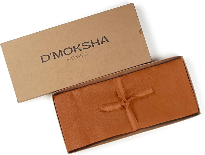 D'Moksha Homes Linen Rust Table Runner 90 Inches Long - 100% Pure Linen 14 x 90 Inch Table Runner for Dining, Winter, Christmas, Holiday - Machine Washable
