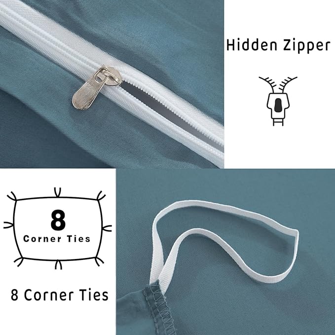 100% Organic Cotton Duvet Cover Queen Size 400 Thread Count Sateen Comforter Cover Soft and Breathable Cooling Bedding Set 3 Piece（Dusty Blue,Queen）