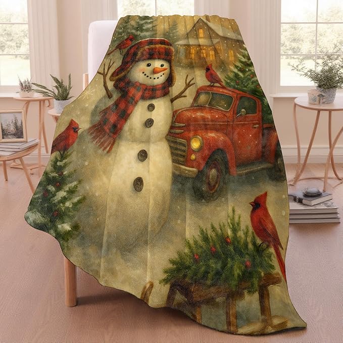 Christmas Snowman Throw Blanket for Adutls Kids, 50x60 in, Cozy Soft Warm Fleece Blankets Gifts for Couch, Camping, Hiking Decor