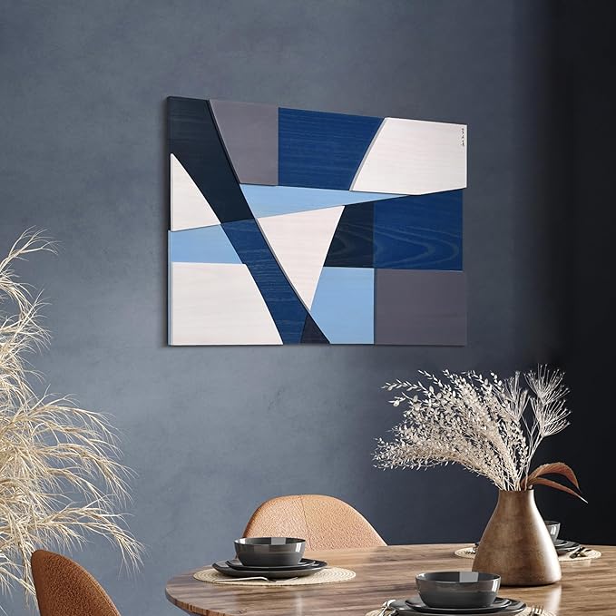 Empire Art Direct "Whispers of Blues II Hand Made & Hand Finished Solid Wood Abstracts, Ready to Hang, Living Room, Bedroom & Office, 36" x 24"x 1.42"