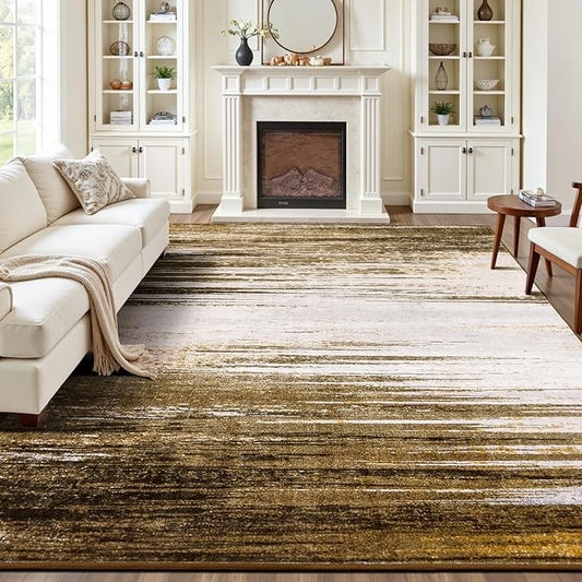 Rugflix 8x10 Large Area Rug for Living Room, Washable Low Pile Carpet Non Slip, Soft Stain Resistant Indoor Rug for Bedroom, Dining Room, Home Office, Gold Blown