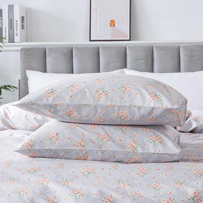 HoneiLife Wildflower Duvet Cover King - 100% Cotton Comforter Cover Sets, 3-PC Floral Duvet Cover Sets, Botanical Bedlinen Set with Zipper Closure & Corner Ties