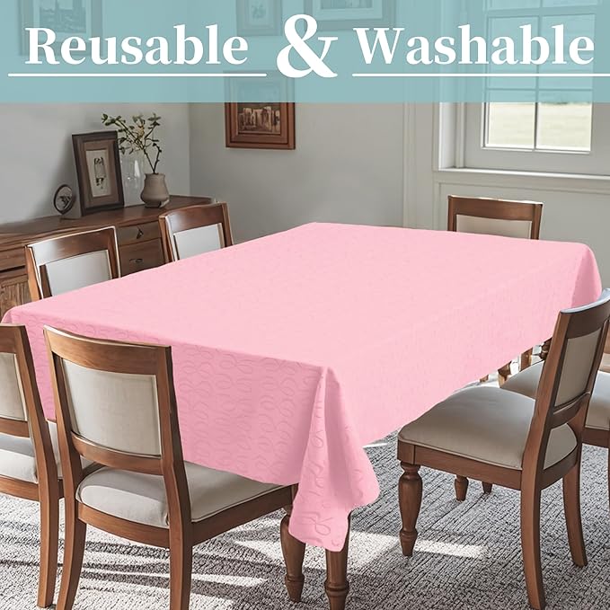 Pink Tablecloth Fabric (1PC, 60"x102"), 6ft Table Cover (8-10 Seat) - Cotton Polyester Blend, Fade Resistant, Reusable & Washable, Jacquard Table Cloth for Banquet, Birthday & Wedding, Bows Pattern