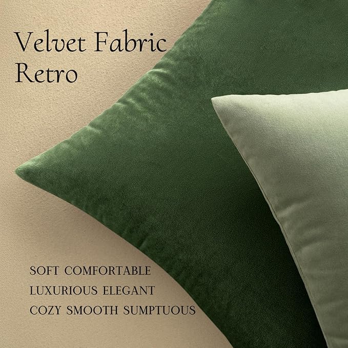 MIULEE 24x24 Inch Euro Sham Velvet Pillow Covers, Set of 2 Large Square Decorative Pillows -Moss Green Super Soft for King Bed, Sofa, Couch, Accent Chairs with Hidden Zipper