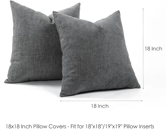 Jepeak 18x18 Inch Decorative Chenille Throw Pillow Covers, Pack of 2 Cozy Concise Pillow Cases Soft Farmhouse Modern Square Cushion Cover for Sofa Couch Bed Home Decor, Dimgrey