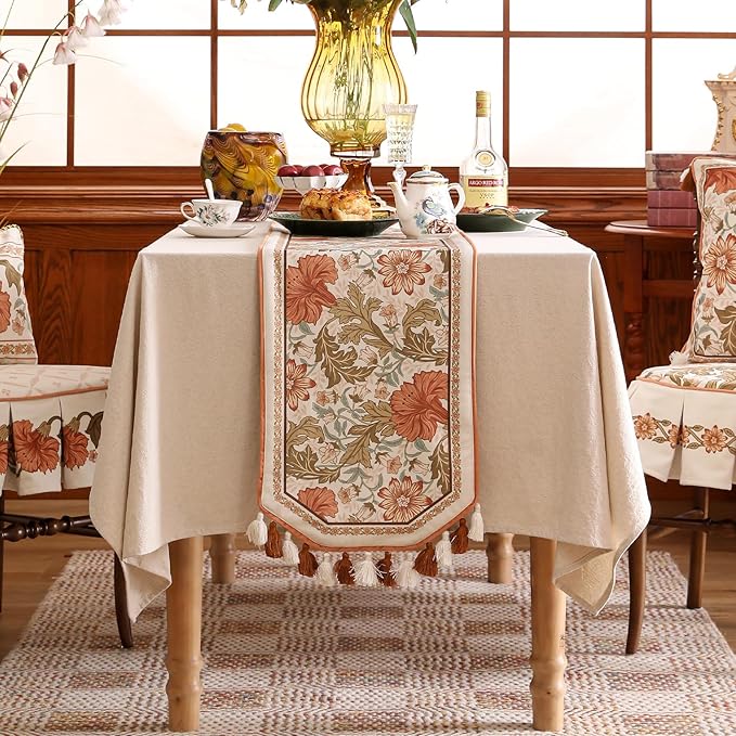 Velvet Fabric Cloth Runner for Table,Rustic Orange Floral 63 Inches Long Table Runners,Decoration Tabletop for Kitchen,Dining Room,Banquet,Thanksgiving,New Year,Holiday,12"*63"