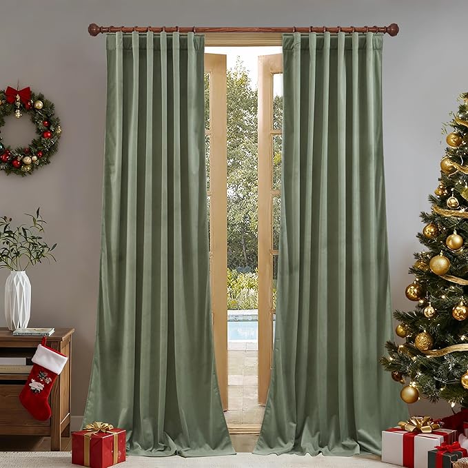 StangH Sage Green Curtains Velvet - Super Soft Room Darkening Window Curtains 96 inches Length for Sliding Glass Door, Heavy Thick Drapes for Room Dividers, W52 x L96, 2 Panels
