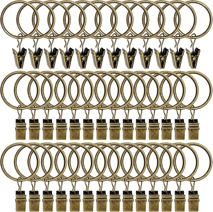 40 Pack Curtain Rings with Clips, Curtain Clip Rings Hooks, Bow Hanger Clips for Hanging Drapery Drapes Bows, Ring 1.26 inch Interior Diameter, Fits up to 1" Rod, Bronze